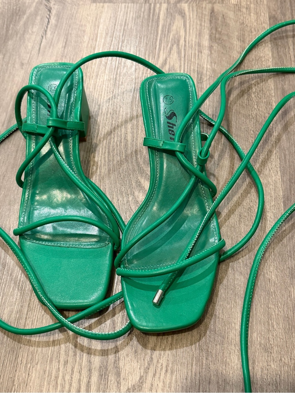SHEIN Emerald Green Lace-Up Strappy Heeled Sandals